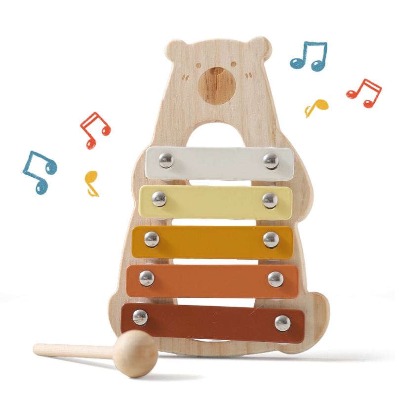 Musical Instrument Glockenspiel - เครื่องดนตรีของเล่นสำหรับเด็กลายการ์ตูนหมี5คีย์ขนาดกะทัดรัด
