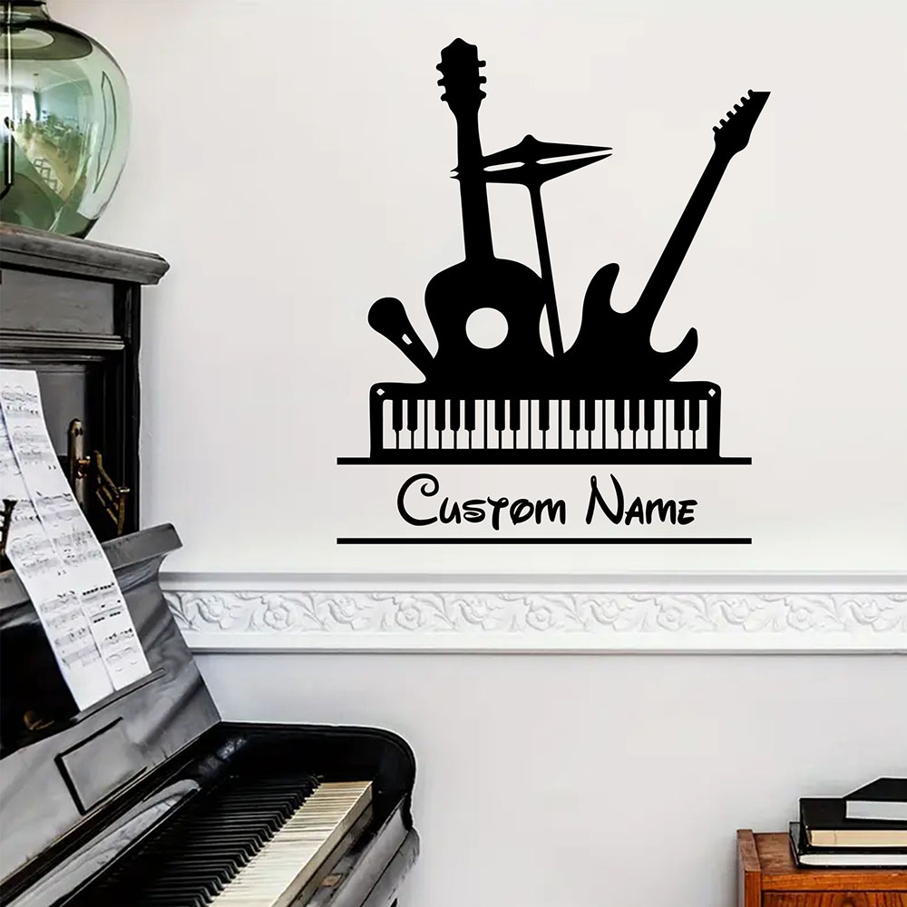 Musical Instrument Name - สติ๊กเกอร์ติดผนังลายการ์ตูนเครื่องดนตรี 1 ชิ้น พร้อมสกรีนชื่อตามสั่ง สำหรับตกแต่งห้องเรียน/ห้องทำงาน