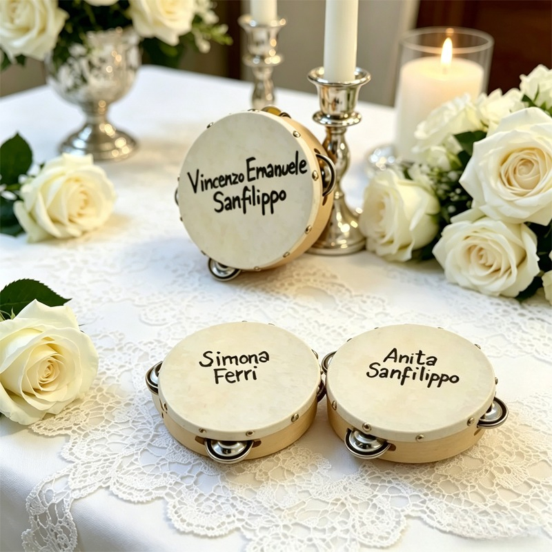 Musical Instrument Name - 3/5 ชิ้น ﻿ กลองแทมบูรีนงานแต่งงาน กลองหนังแกะสลักชื่อได้ ของชำร่วยงานแต่งงาน
