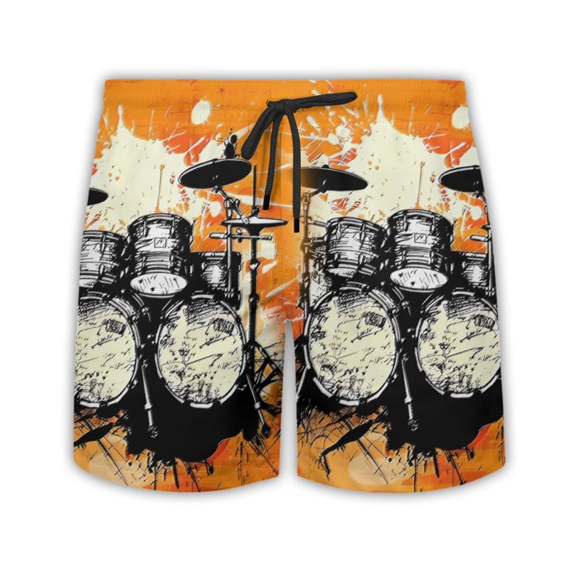 Musical Instrument Hawaii - กางเกงขาสั้นกลองคู่รักสำหรับผู้ชายเสื้อผ้าเครื่องแต่งกายดนตรีฮาวายกางเกงขาสั้นชายหาดสั้นกางเกงขาสั้นฮิปฮอปวงดนตรี