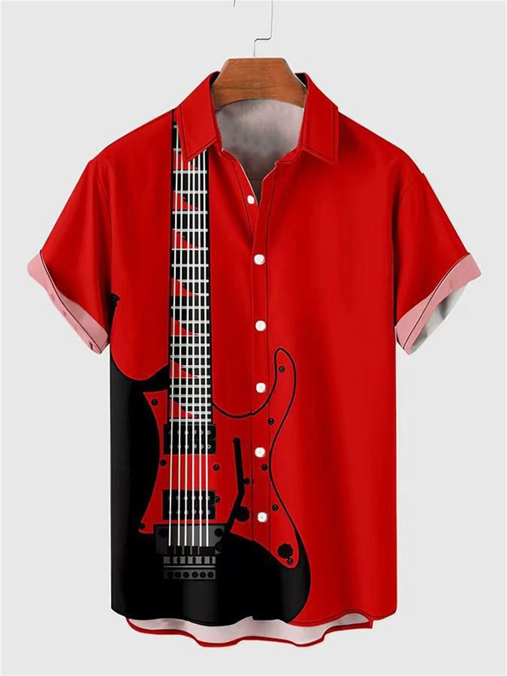 Musical Instrument Hawaii - ฤดูร้อนข้ามพรมแดนใหม่ 3D เครื่องดนตรีพิมพ์ฮาวายชุดแขนสั้นผู้ชายหลวมวันหยุดเสื้อชายหาด