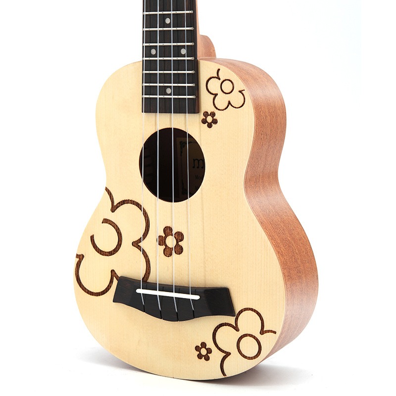 Musical Instrument Hawaii - อูคูเลเล่ขนาด 21 นิ้ว ไม้สปรูซ ลายดอกไม้เล็กๆ สไตล์ฮาวาย