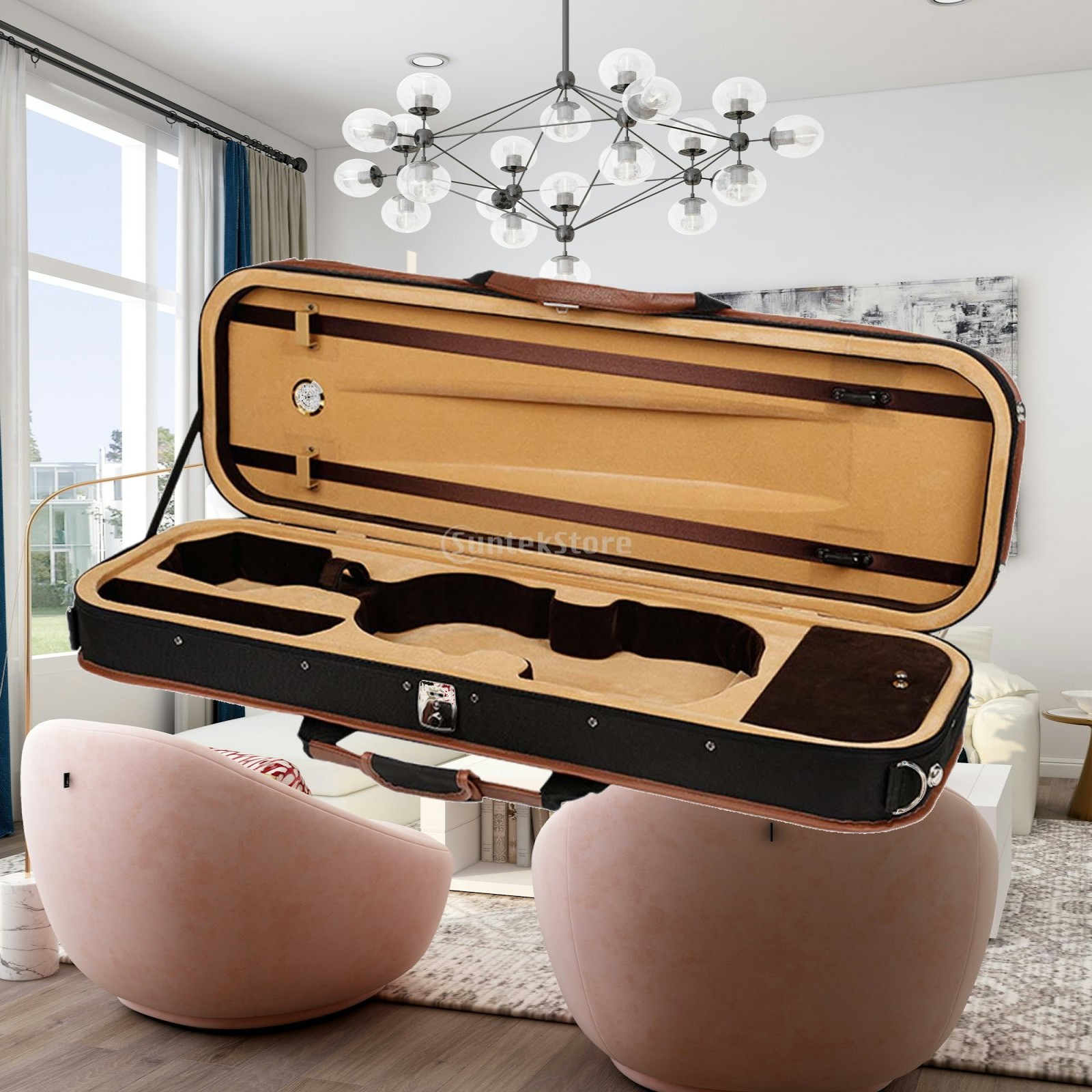 Violin Musical Instrument - กล่องเก็บไวโอลิน กระเป๋าใส่ไวโอลิน กันฝุ่น พร้อมที่จับด้านข้าง กล่องใส่เครื่องดนตรีแบบพกพาที่ทนทานสำหรับผู้ที่ชื่นชอบ