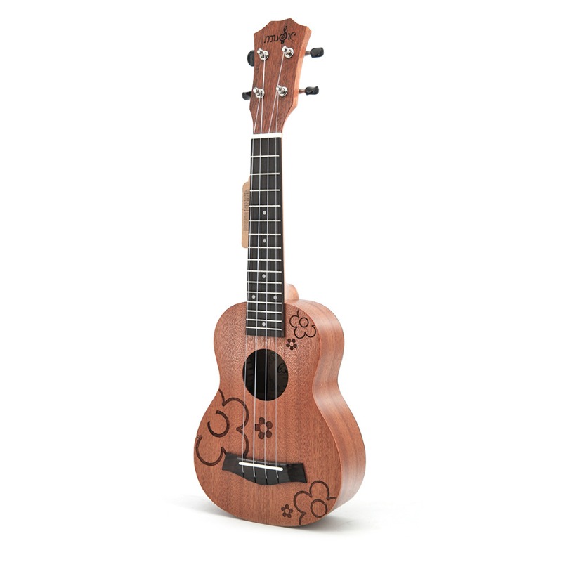 Musical Instrument Hawaii - อูคูเลเล่ไม้ซาเปเล่ลายดอกไม้ ขนาด 21 นิ้ว สายสี่สาย ฮาวาย