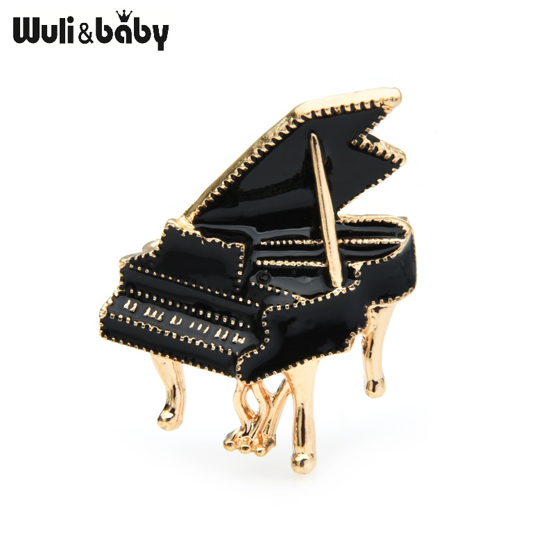Musical Instrument Symbols - Wuli & Baby สีดําเคลือบเปียโนเข็มกลัดผู้หญิงเครื่องดนตรีเพลง Casual เข็มกลัด