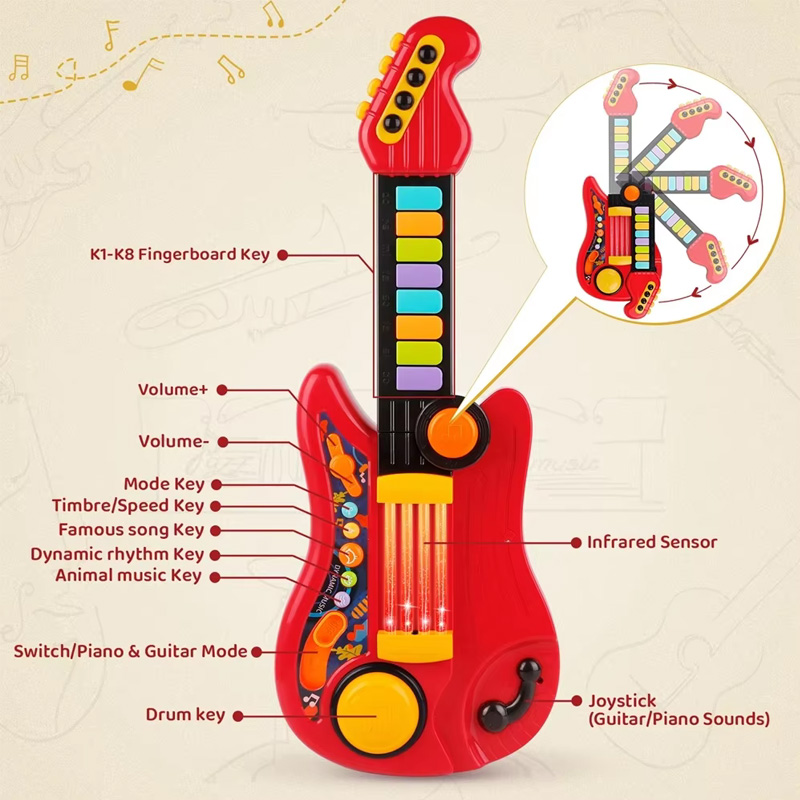 2 In 1 กีตาร์เด็กไฟฟ้าของเล่นข - Musical Instrument Drawing บทวิจารณ์และราคา